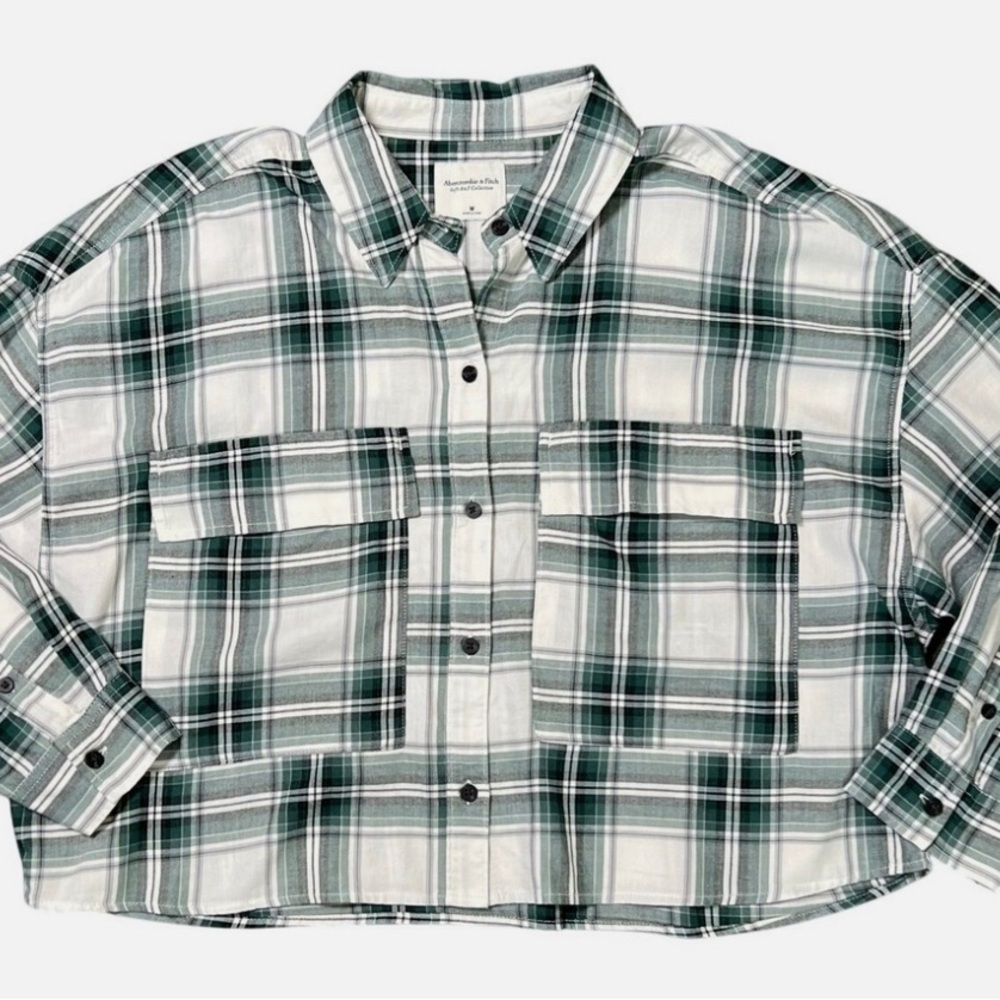 Abercrombie & Fitch Teal and White Plaid Button-Down Shirt